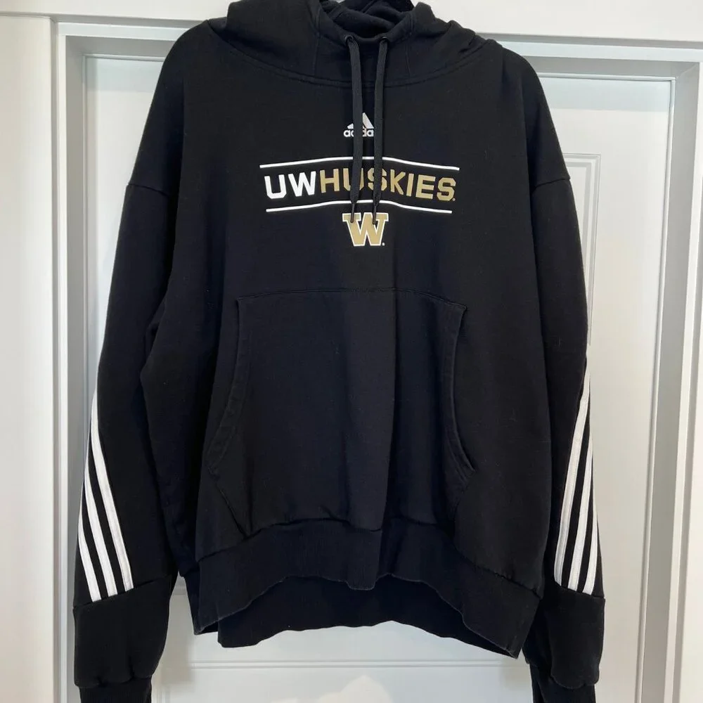 Adidas Men Size 2XL Huskies Black Duo Bars Lifestyle Pullover Hooded Sweatshirt